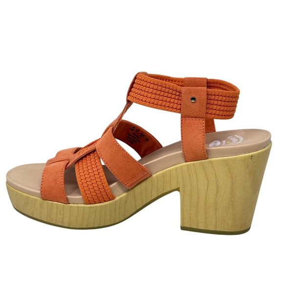 Dr. Scholls Blossom Orange Strappy Sandal Faux Wood Block Heel Womens Size‎ 10M - Picture 5 of 10